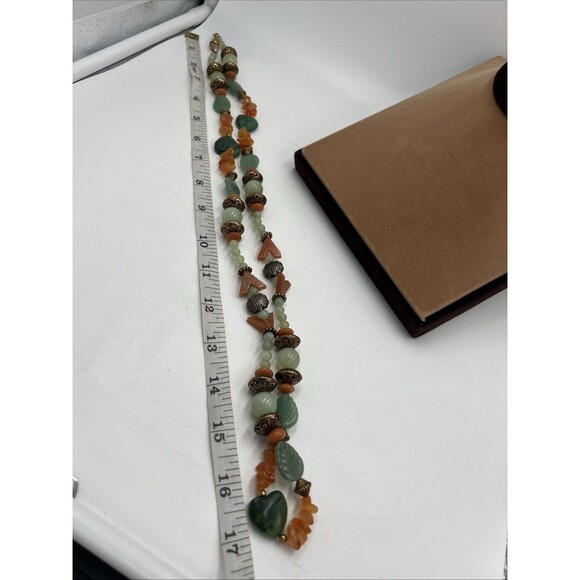 Vintage Leonard Craig Designer Necklace Real Stone Green Leaves Heart Longline - Picture 6 of 7